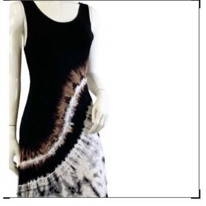 Kamana Maxi Dress Womens M Black Tie Dye Sleeveless Lace Up Back Tank Boho Dress